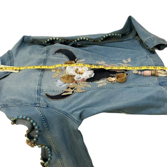 (H-219) Embellished Denim Jean Jacket Size L - Picture 11 of 12